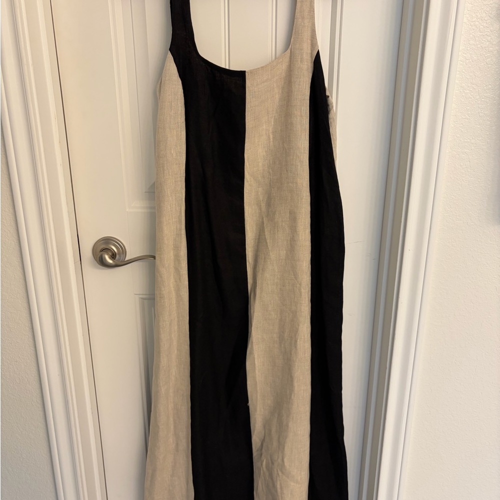 DISSH Black and Beige Vertical Stripe Maxi Dress